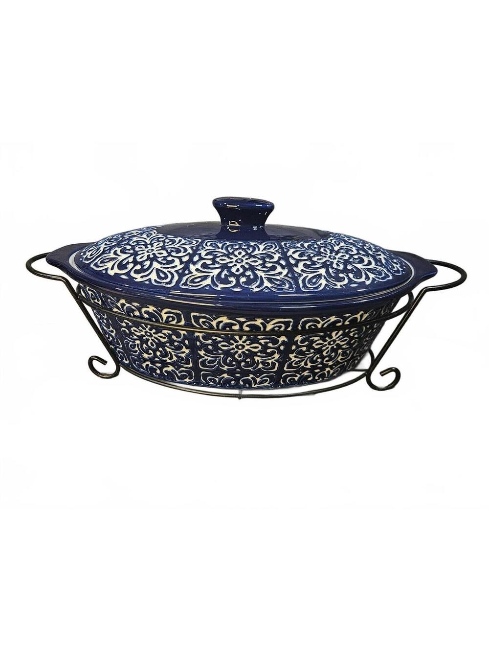 Temp-tations by Tara 3.5 Qt Casserole Dish w/ Lid & Metal Serving Rack